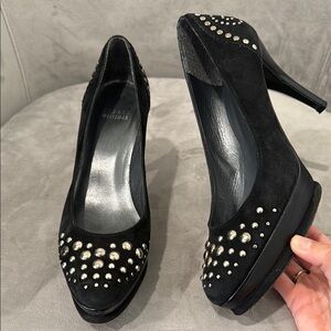 Stuart Weitzman Suede Studded Platform Black Heels